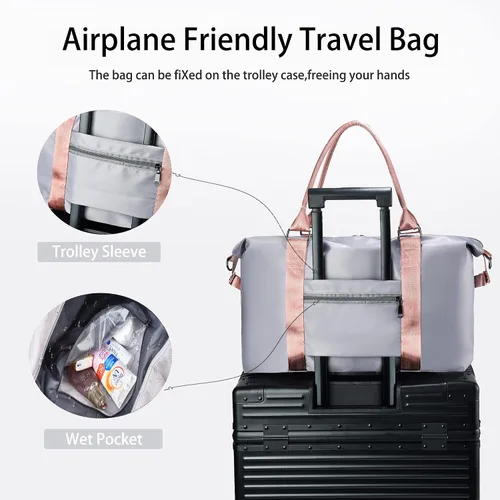 Miniatura 33 de Bolsa de gimnasio con bolsillo húmedo, bolsa de viaje plegable para mujer, bolsa de viaje impermeable para viajes, gimnasio, yoga