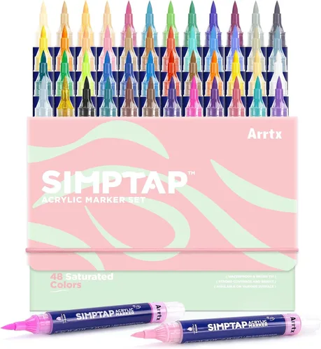 Arrtx Simptap Series - Bolígrafos de pintura acrílica, punta de pincel, marcadores de pintura acrílica para pintura en rocas, manualidades de