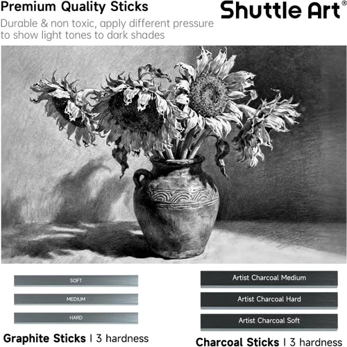 Miniatura 5 de Shuttle Art Juego de lápices de dibujo y dibujo, 37 lápices de bocetos profesionales en estuche de transporte con cremallera, kit de dibujo