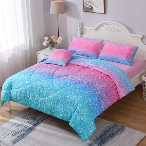 Miniatura 11 de Juego de ropa de cama de 6 piezas con purpurina y sábanas para adolescentes, niñas y niños, cama temática de purpurina con gradiente
