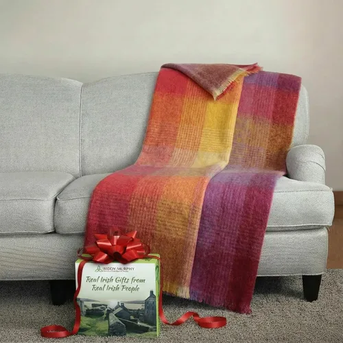 Miniatura 9 de Biddy Murphy Manta ultrasuave de mohair irlandés y lana, hecha en Irlanda, 54 x 72 pulgadas, multicolor a cuadros Cuadros multicolor apagados
