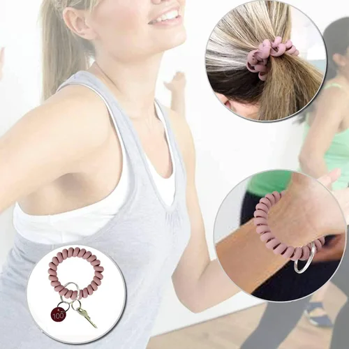Miniatura 4 de BIHRTC Llavero de muñeca con resorte flexible espiral de muñeca de bobina de sauna llavero