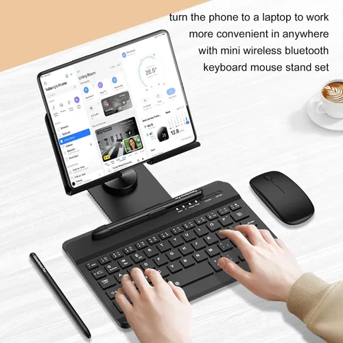 Miniatura 4 de Combo de soporte de escritorio y teclado Bluetooth para Galaxy Z Fold 7/6/5/4 y Z Trifold, 4 en 1, incluye bolígrafo para mouse, ranura, soporte