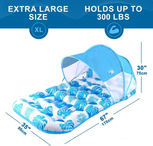 Miniatura 5 de COOLCOOLDEE Flotador inflable para piscina con toldo de sombrilla UPF 50+, flotador extra grande para adultos con reposacabezas, portavasos
