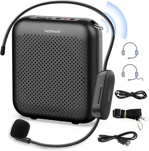Miniatura 10 de Norwii Micrófono inalámbrico con amplificador de voz, 4000 mAh, portátil, recargable, Bluetooth, mini altavoz personal con 2 micrófonos de diadema