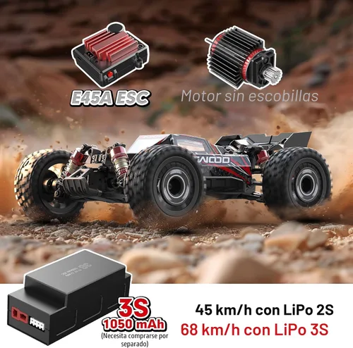 Miniatura 2 de Jetwood 1/16 Coche RC Rápido Sin Escobillas para Adultos, Coche RC de Control Remoto RTR de Alta Velocidad Máx 42 mph, Camión RC Eléctrico