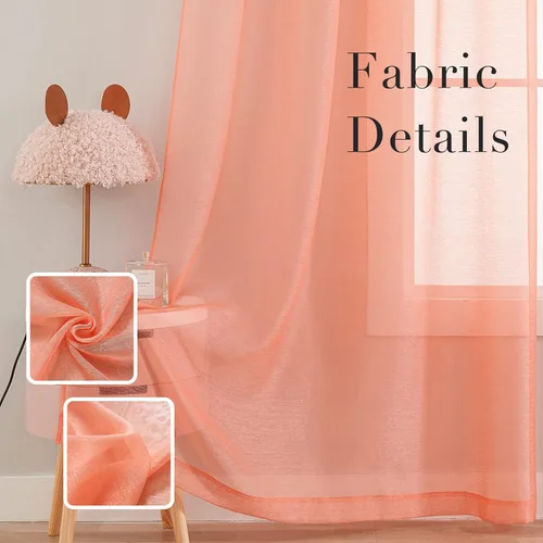 Miniatura 3 de 2 paneles de cortinas traslúcidas coral para dormitorio de 63 pulgadas de largo, cortinas semitraslúcidas con ojales para sala de estar, cortinas