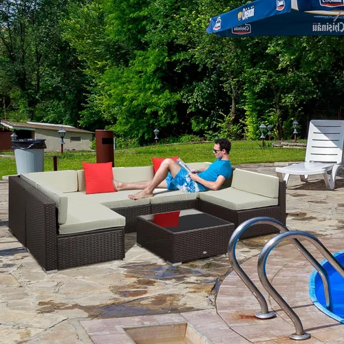 Miniatura 2 de Outsunny Juego de muebles de patio de 7 piezas, juego de sofá modular de mimbre para exteriores, juego de muebles de ratán PE para todo