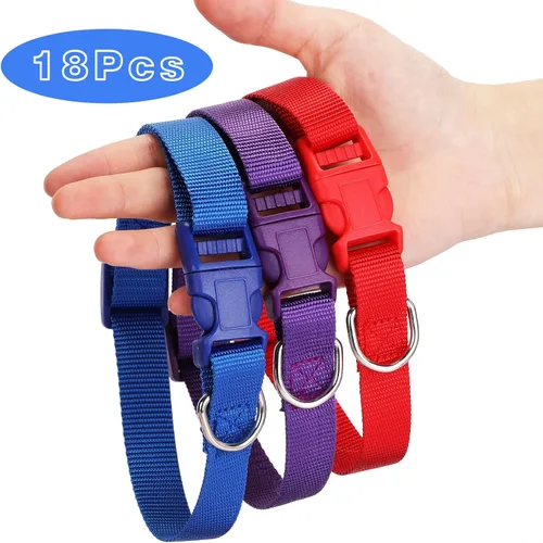 Miniatura 3 de Sanwuta - 18 collares de perro a granel, grandes, medianos, ajustables, 9 colores, de nailon, suave, resistente, con hebilla
