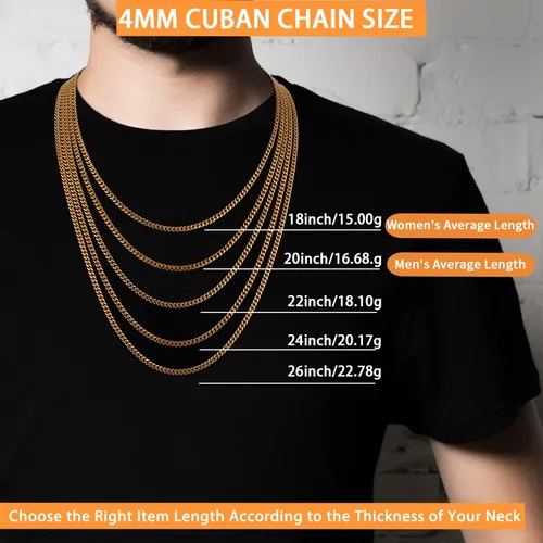 Miniatura 3 de Momlovu Silver Chain Gold Chain for Men Boys, 18K Gold Plated Men's Necklaces Chain Cuban Link Chain for Men 4mm6mm 1820222426inch