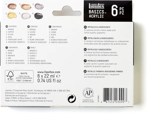 Miniatura 15 de Liquitex BASICS - Juego de pintura acrílica de 6 tubos, 0.74 onzas, metálico e iridiscente