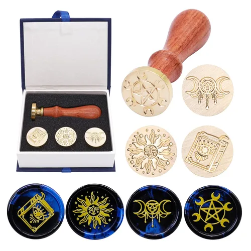 Miniatura 2 de SWANGSA - Juego de sellos de cera, estilo clásico, 4 cabezas de sello de cera y 1 mango de madera para invitaciones de fiesta de boda, cartas