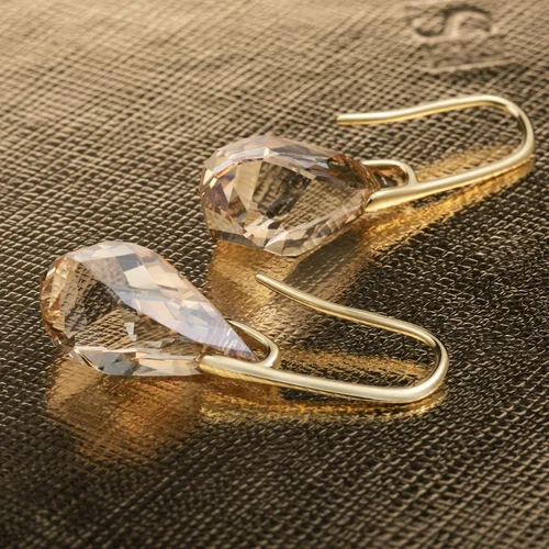 Miniatura 6 de Pendientes de lágrima de cristal de plata de ley S925, aretes colgantes chapados en oro para mujer
