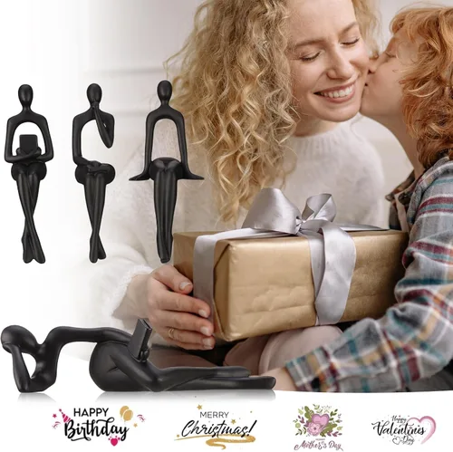 Miniatura 4 de CYYKDA Decoración para estantería Estatua del pensador negra Figuras Set de 4 - Decora tu hogar, oficina o estantería con esculturas de arte