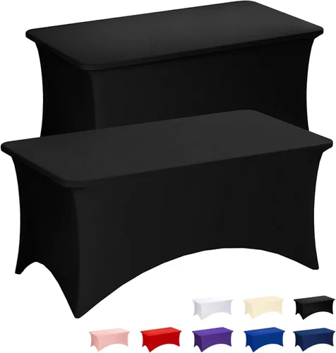 Miniatura 53 de Fixwal Paquete de 3 Manteles Negros para Mesas Rectangulares de 6 Pies, Manteles Rectangulares Elásticos de Spandex Ajustables de 6 Pies