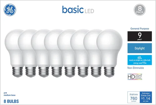 Miniatura 9 de GE Bombillas LED básicas, 60 vatios, luz diurna, A19 (paquete de 4)