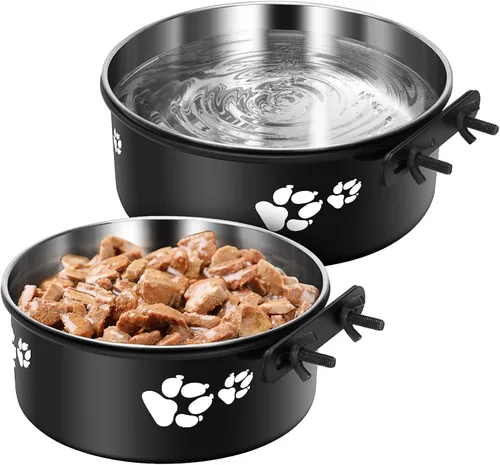 Miniatura 9 de Tazón de Agua Colgante para Perrera, ShineMe Paquete de 2 Tazones de Acero Inoxidable para Comida y Agua para Jaula de Perro, Jaula, Tazones