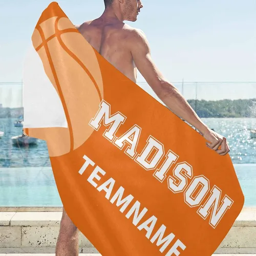 Miniatura 3 de Interestprint Toalla de piscina con nombre personalizado para niños, adultos y hombres, toalla de playa naranja personalizada con número