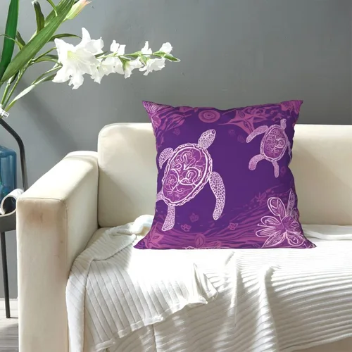 Miniatura 5 de Hawaii con estampado de tortuga marina morada, fundas de almohada modernas, fundas de almohada cuadradas decorativas suaves para decoración
