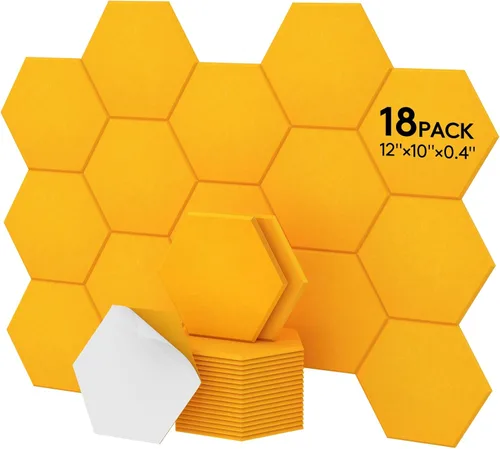Miniatura 16 de TONOR - Paquete de 18 paneles acústicos hexagonales de alta densidad, paneles de pared insonorizados de 12 x 10 x 0.4 pulgadas, paneles absorbentes