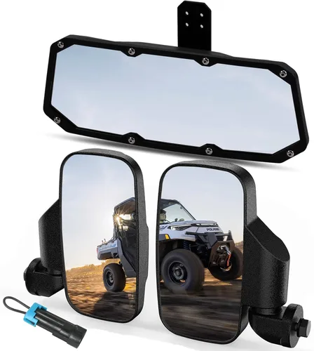 UTV Ranger Espejo Retrovisor y Juego de Espejos Laterales Compatible con Polaris Ranger 500 570 900 1000 XP Crew 2015-2024, Accesorios UTV de Tubo