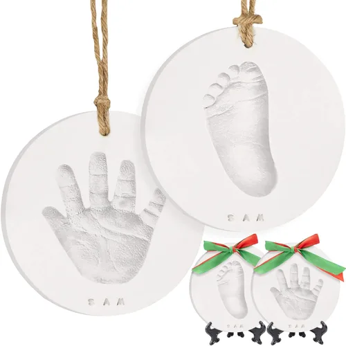 Miniatura 10 de KeaBabies Kit de recuerdo de manos y huellas para bebé, kit de adornos de huellas de manos y pies recién nacidos de secado rápido para niños
