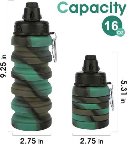 Miniatura 2 de Botella de agua de silicona plegable, portátil, reutilizable, para adultos, niños, estudiantes, viajes, campamento y senderismo, morado y azul
