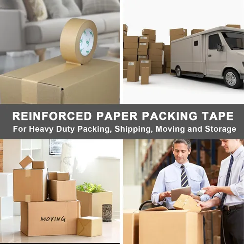 Miniatura 7 de BOMEI PACK Cinta de embalaje de papel reforzado de 2 pulgadas, cinta de envío de papel kraft autoadhesiva biodegradable, para embalaje resistente