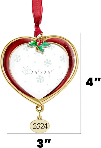 Miniatura 4 de Adorno para árbol de Navidad Marco de fotos Colgante de metal para fiestas Marco de fotos de 2.5 pulgadas Charm decorativo de mascotas, primera
