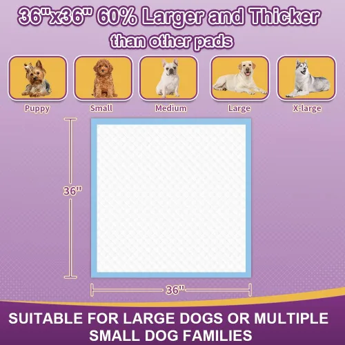 Miniatura 6 de IMMCUTE Almohadillas extragrandes para orina de perro de 36 x 36 pulgadas, 30 unidades, almohadillas de entrenamiento para orina de cachorros, súper