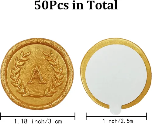 Miniatura 2 de 50 piezas de pegatinas adhesivas de sello de cera doradas con letra A, hechas a mano, no necesitan sello de cera, pegatinas de cera para rasgar