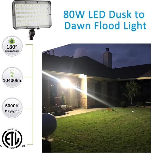 Miniatura 2 de Luz de inundación LED para exteriores de 80 W, del anochecer al amanecer, 5000K 10400LM AC100-277V 800W equivalente HID, listado ETL, IP65