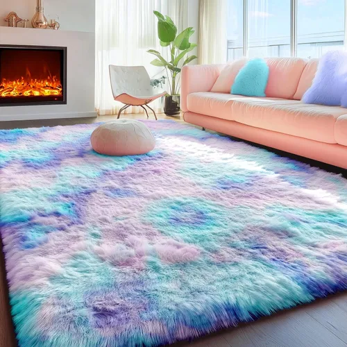 Miniatura 27 de PAGISOFE Alfombras esponjosas de dormitorio de 4 x 6 pies, color negro, alfombra moderna para sala de estar, alfombra lanuda para interiores