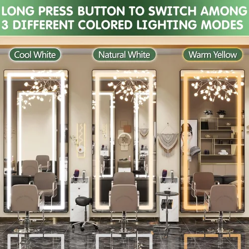 Miniatura 4 de FENNIO Espejo de longitud completa con luces, espejo LED de cuerpo completo de 80 x 36 pulgadas, espejo colgante de pared con luces para dormitorio