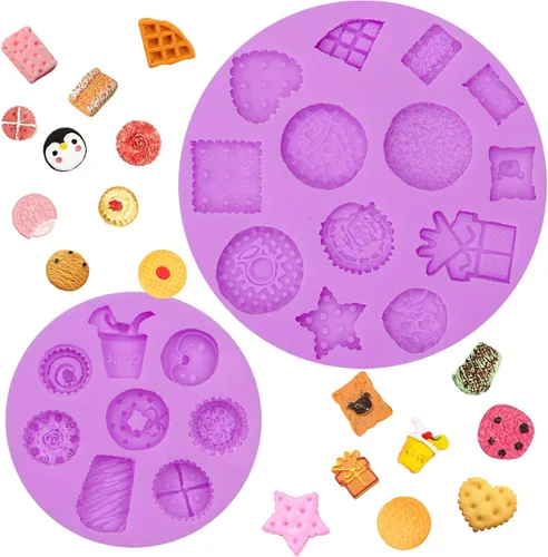 Miniatura 11 de Moldes de silicona para galletas de chocolate, 6 paquetes de donas de caramelo, mini waffle, moldes para decoración de pasteles, adornos de Púrpura
