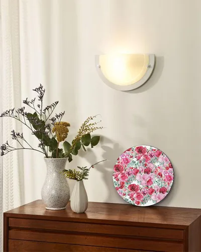 Miniatura 7 de Seasonal Front Door Welcome Sign, Valentine's Day Red Pink Rose Flower Green Leaves Round Wood Wreaths Wall Hanging Sign for Outdoor Porch Wall