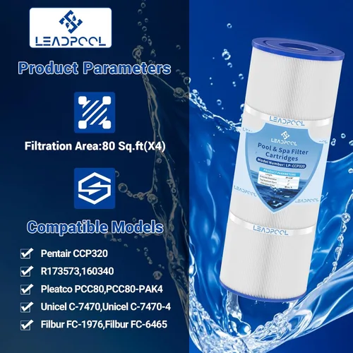Miniatura 2 de Cartuchos de filtro de piscina CCP320 de repuesto para Pentair CCP320, PCC80, Unicel C-7470, Filbur FC-1976, R173573, 160340, 4x80 pies cuadrados, 4