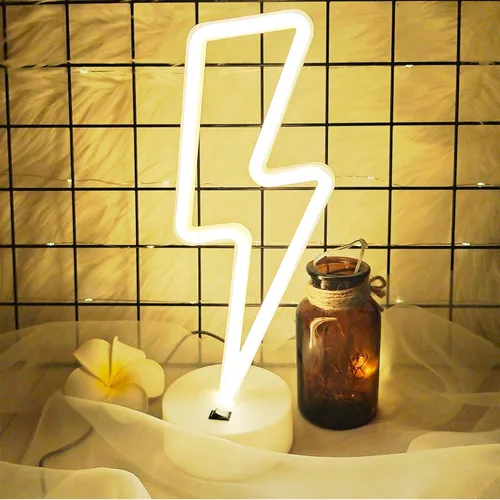 Miniatura 11 de Letrero de neón de rayo morado con base para dormitorio, lámpara de trueno USB/batería, luz nocturna, decoración en forma de LED para escritorio