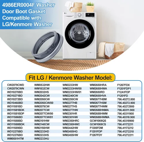 Miniatura 3 de Junta de arranque de puerta de lavadora mejorada 4986ER0004F compatible con Kenmore LG piezas de sello de puerta de arandela de carga frontal