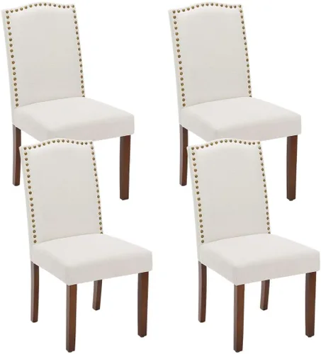 Miniatura 10 de Juego de 2 sillas de cocina modernas tapizadas de tela con ribete de cabeza de clavo y soporte lumbar ergonómico para sala de estar y comedor Marrón
