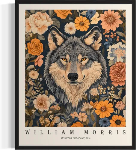 Miniatura 26 de Póster con impresión artística de gato negro, estilo William Morris, floral retro de mediados de siglo, botánico, victoriano, Academia oscura
