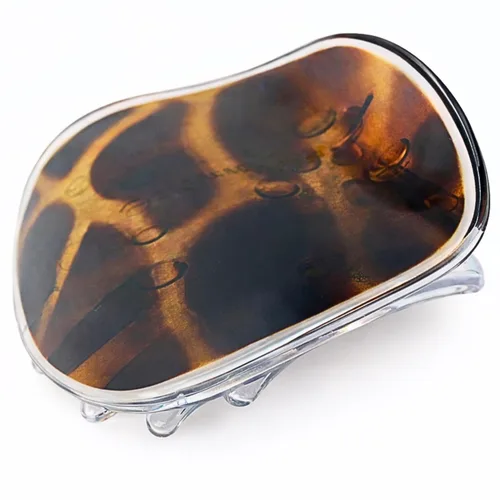 Parcelona France Onde Leopard Tortoise Shell Clear Celluloid Side Slide en agarre seguro pinza de pelo fino de pato para yoga -2 3/4 pulgadas marrón