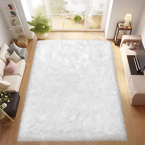 Miniatura 43 de Ciicool Alfombras de Piel de Oveja Sintética Suaves Alfombra de Piel Sintética Suave Beige Alfombra Esponjosa Funda para Silla y Sofá Alfombra
