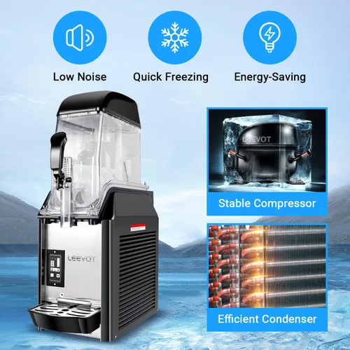 Miniatura 2 de LEEVOT Máquina comercial para granizados, máquina de bebidas congeladas de un solo tanque de acero inoxidable de 12L, máquina de granizado de alta