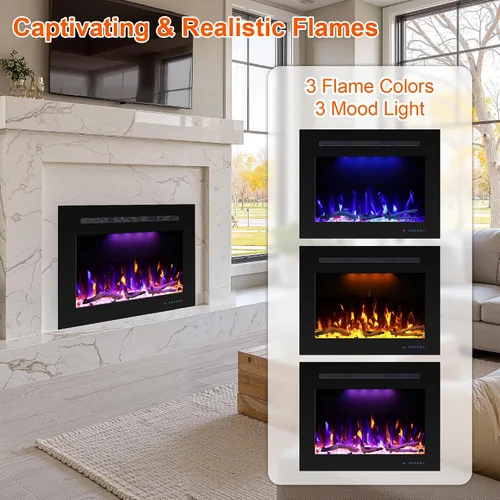 Miniatura 4 de Prismaster - Chimenea eléctrica de 35.4 pulgadas de ancho con crujido, calentador de chimenea con llamas ajustables, termostato de 62-99 ℉, solo