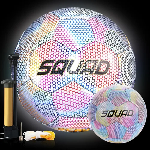Miniatura 7 de SQUAD Balón de fútbol holográfico reflectante tamaño 5 – Pelota reflectante brillante para juegos nocturnos y entrenamiento – Cuero sintético