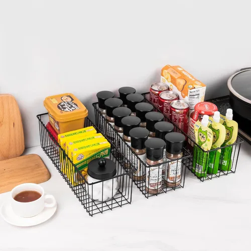 Miniatura 6 de Cesta de papel higiénico (paquete de 1) – Cesta de alambre negro de metal para decoración de cuarto de baño – Cestas de almacenamiento de alambre