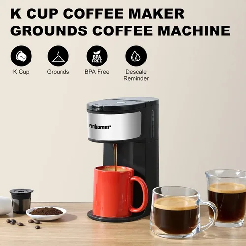 Miniatura 7 de Ranbomer K Cup Coffee Maker, Single Serve coffee machine or Ground Coffee Machine 2 in 1, 6 to 14 Oz Brew Sizes, Mini One Cup Coffee Maker with Self