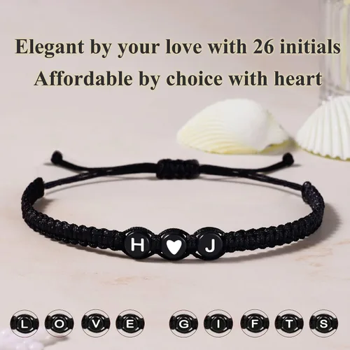 Miniatura 5 de Pulseras con iniciales para mujeres y hombres, regalos para novia, novio, pulseras de letras "I Love You", regalos para ella, él, mejor amigo