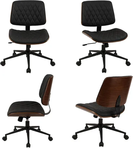 Miniatura 11 de CLATINA Silla de oficina en casa sin brazos, silla de escritorio con ruedas, silla de lectura de altura ajustable, respaldo medio de cuero y silla